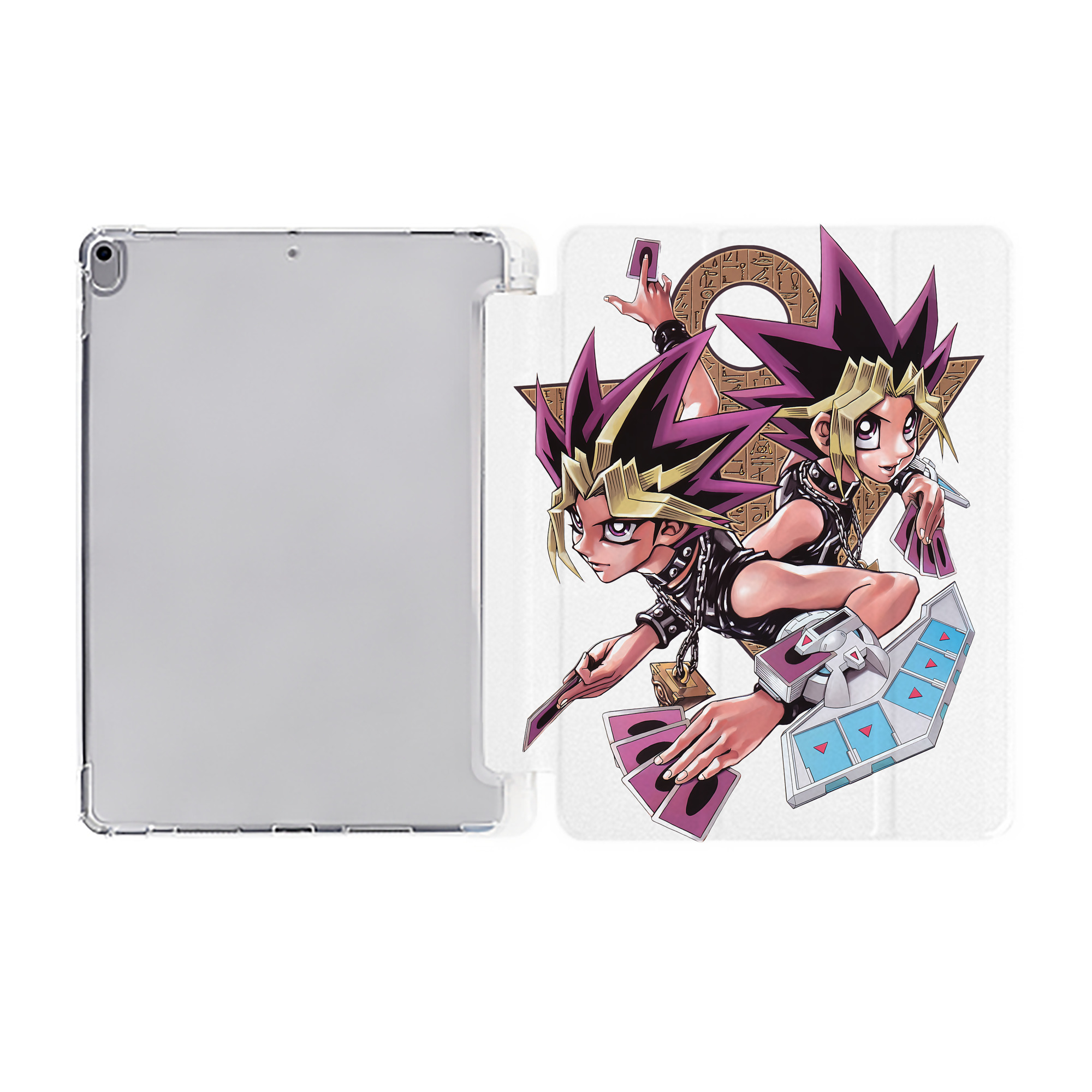 （画像用） 遊☆戯☆王 Yu-Gi-Oh! IPad ケース ペン収納付き 三つ折りスタンド PUレザー×シリコン 対応機種9.5/10.5/10.9インチ
